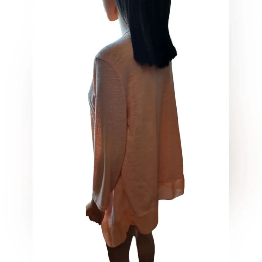Studio Works Peach Orange Cardigan With Sheer Trim